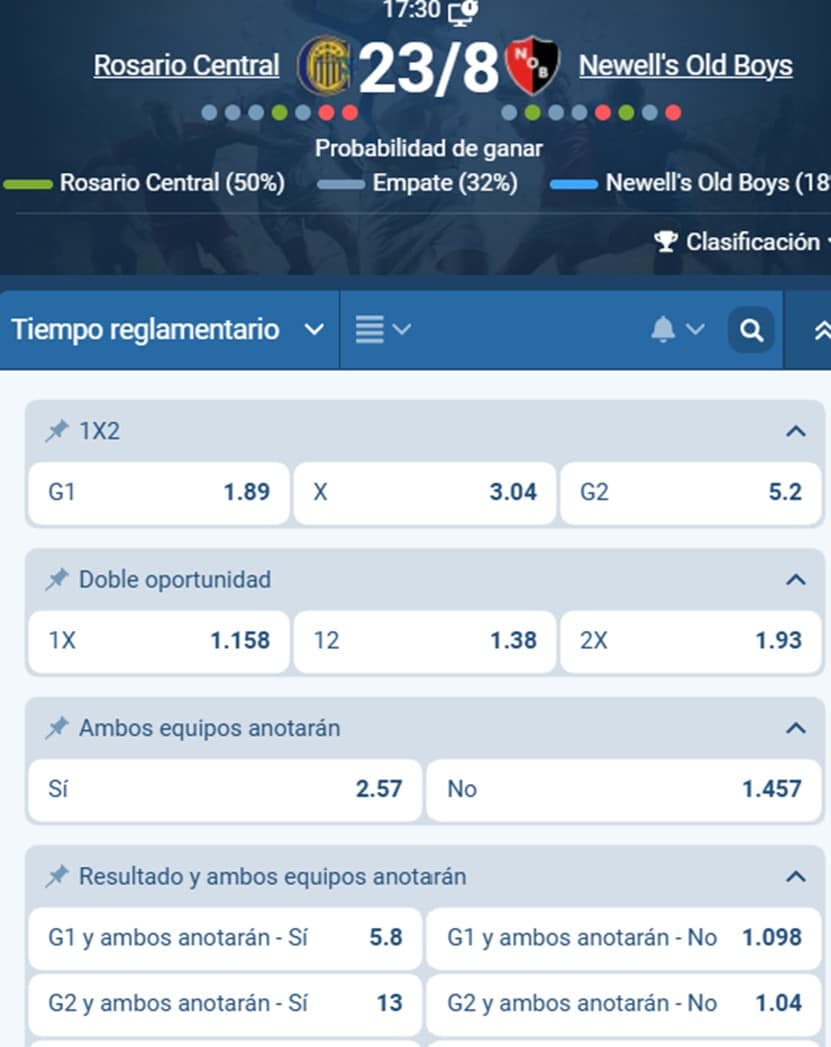 Código promocional 1xbet- Central vs. Newell's